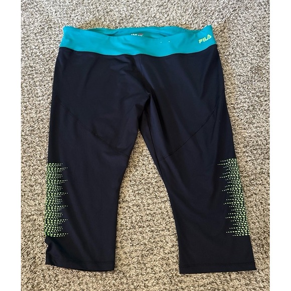 Fila Pants - Fila Women's Black Teal‎ Capris Athletic Leggings Size 3X